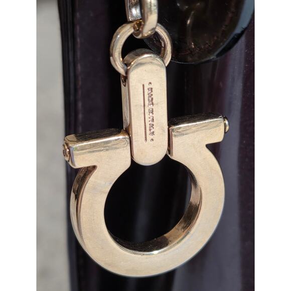 Salvatore Faragamo Shoulder Bag Brown Enamel Leather Tote - Picture 5 of 16